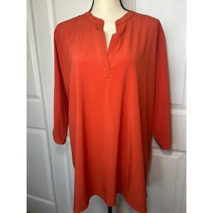 ExOfficio‎ Womens XL Orange Tunic Top Button Tab Long Sleeve Travel Blouse